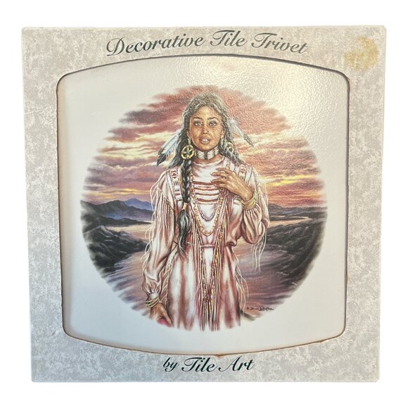 Decorative Tile Trivet by Tile Art – Native American Woman Portrait 1990s-2000s - Picture 1 of 4